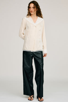Synthetic Mesh Leather Straight Pants - 2026AUTUMN