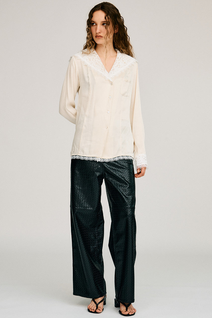 Synthetic Mesh Leather Straight Pants - 2026AUTUMN