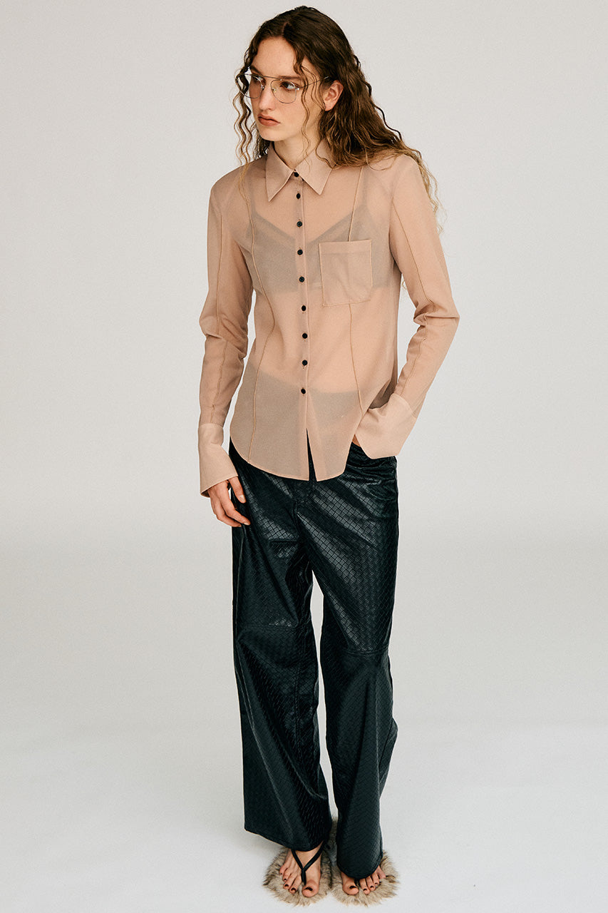 Synthetic Mesh Leather Straight Pants - 2026AUTUMN