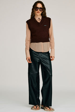 Synthetic Mesh Leather Straight Pants - 2026AUTUMN