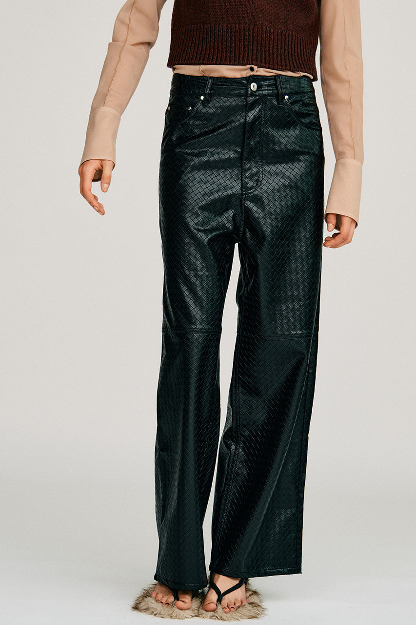 Synthetic Mesh Leather Straight Pants - 2026AUTUMN