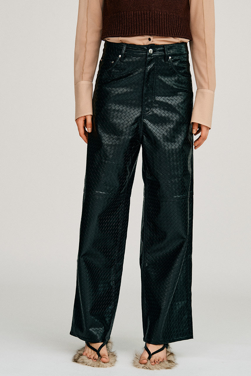 Synthetic Mesh Leather Straight Pants - 2026AUTUMN