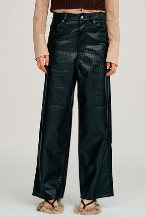 Synthetic Mesh Leather Straight Pants - 2026AUTUMN