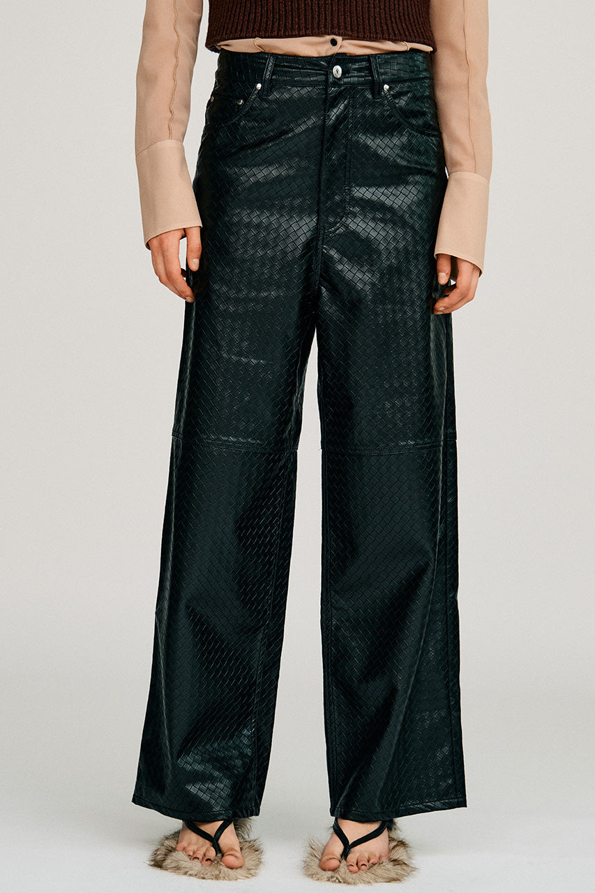 Synthetic Mesh Leather Straight Pants - 2026AUTUMN