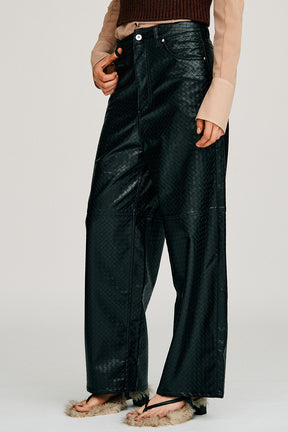 Synthetic Mesh Leather Straight Pants - 2026AUTUMN