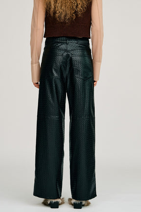 Synthetic Mesh Leather Straight Pants - 2026AUTUMN