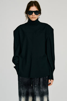 High-Neck Power Shoulder Shirt - 2026AUTUMN
