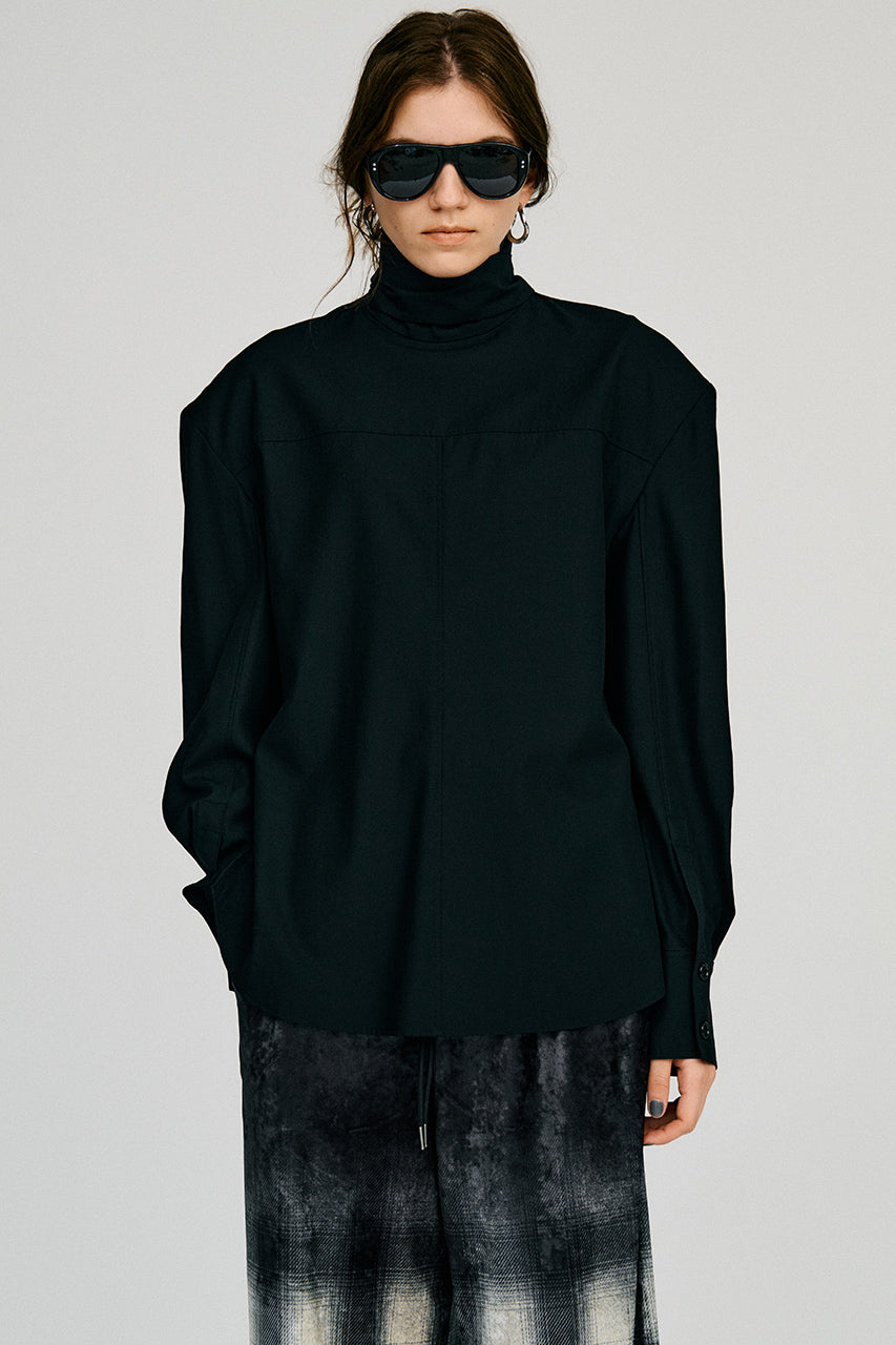 High-Neck Power Shoulder Shirt - 2026AUTUMN