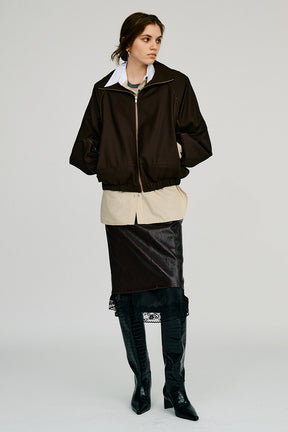 Layered Hem Synthetic Leather Skirt - 2026AUTUMN
