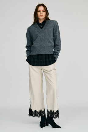 Pure Wool V-Neck Shoulder Knit - 2026AUTUMN