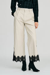 Vegan Leather Slit Lace Pants