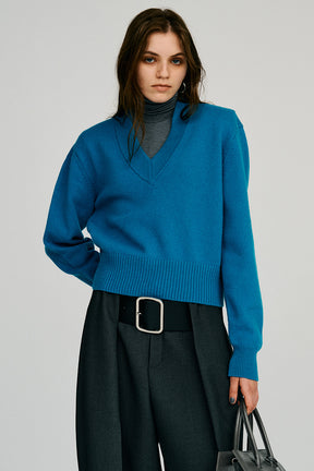 Pure Wool V-Neck Shoulder Knit - 2026AUTUMN