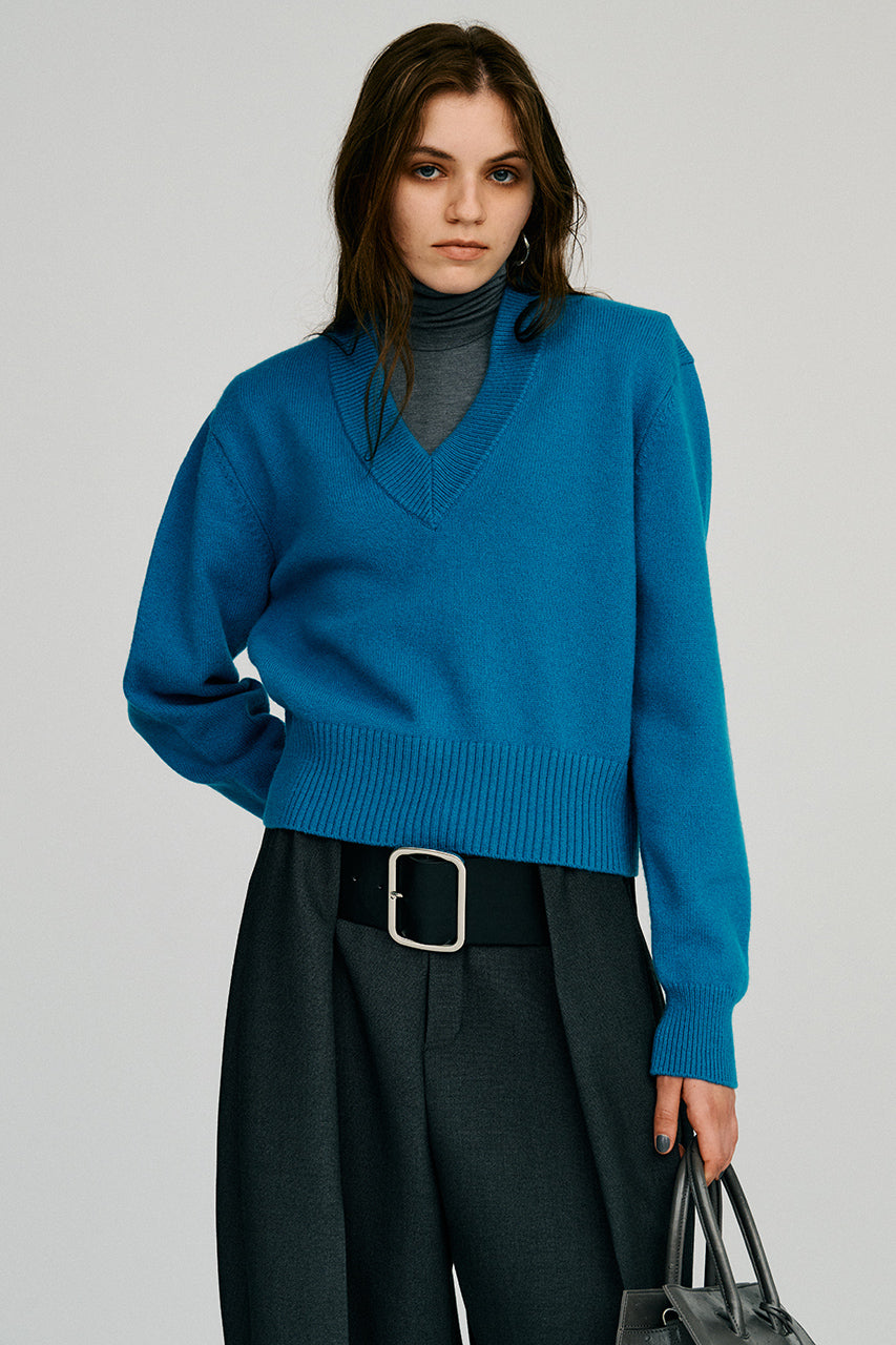 Pure Wool V-Neck Shoulder Knit - 2026AUTUMN