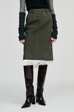 Layered Hem Suede Skirt - 2026AUTUMN