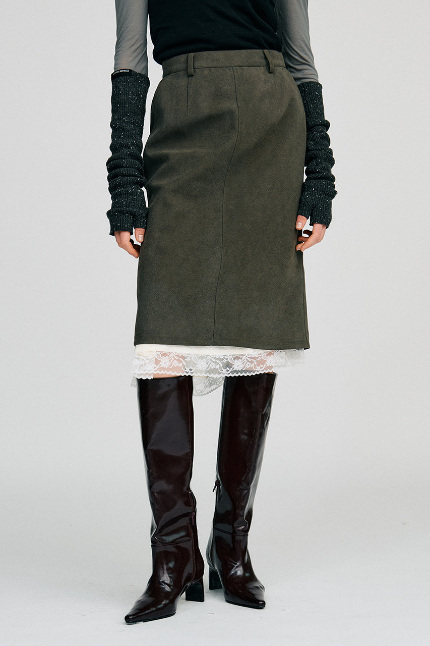 Layered Hem Suede Skirt - 2026AUTUMN