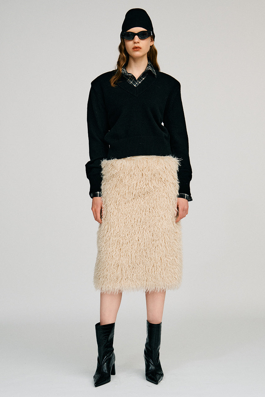 Pure Wool V-Neck Shoulder Knit - 2026AUTUMN