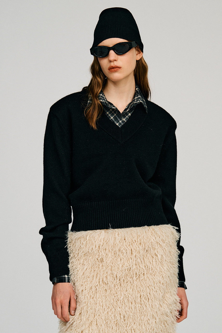 Pure Wool V-Neck Shoulder Knit - 2026AUTUMN