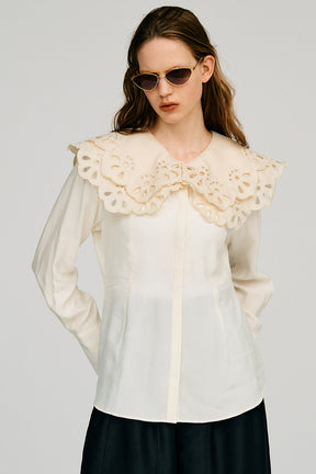 Embroidery Scallop Collar Blouse - 2026AUTUMN