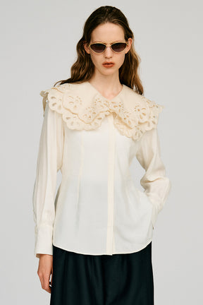 Embroidery Scallop Collar Blouse - 2026AUTUMN