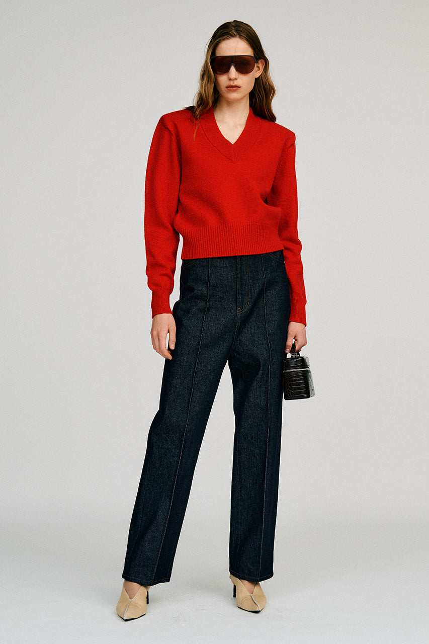 Pure Wool V-Neck Shoulder Knit - 2026AUTUMN