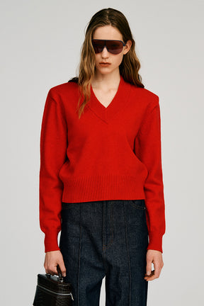 Pure Wool V-Neck Shoulder Knit - 2026AUTUMN