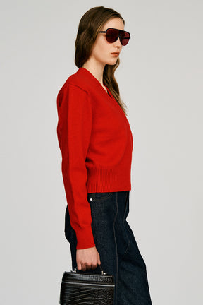 Pure Wool V-Neck Shoulder Knit - 2026AUTUMN