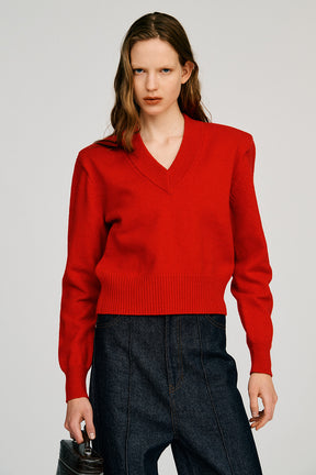 Pure Wool V-Neck Shoulder Knit - 2026AUTUMN