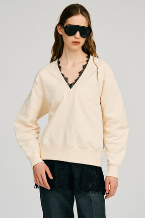 V-Neck Lace Sweatshirt - 2026AUTUMN