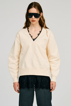 V-Neck Lace Sweatshirt - 2026AUTUMN