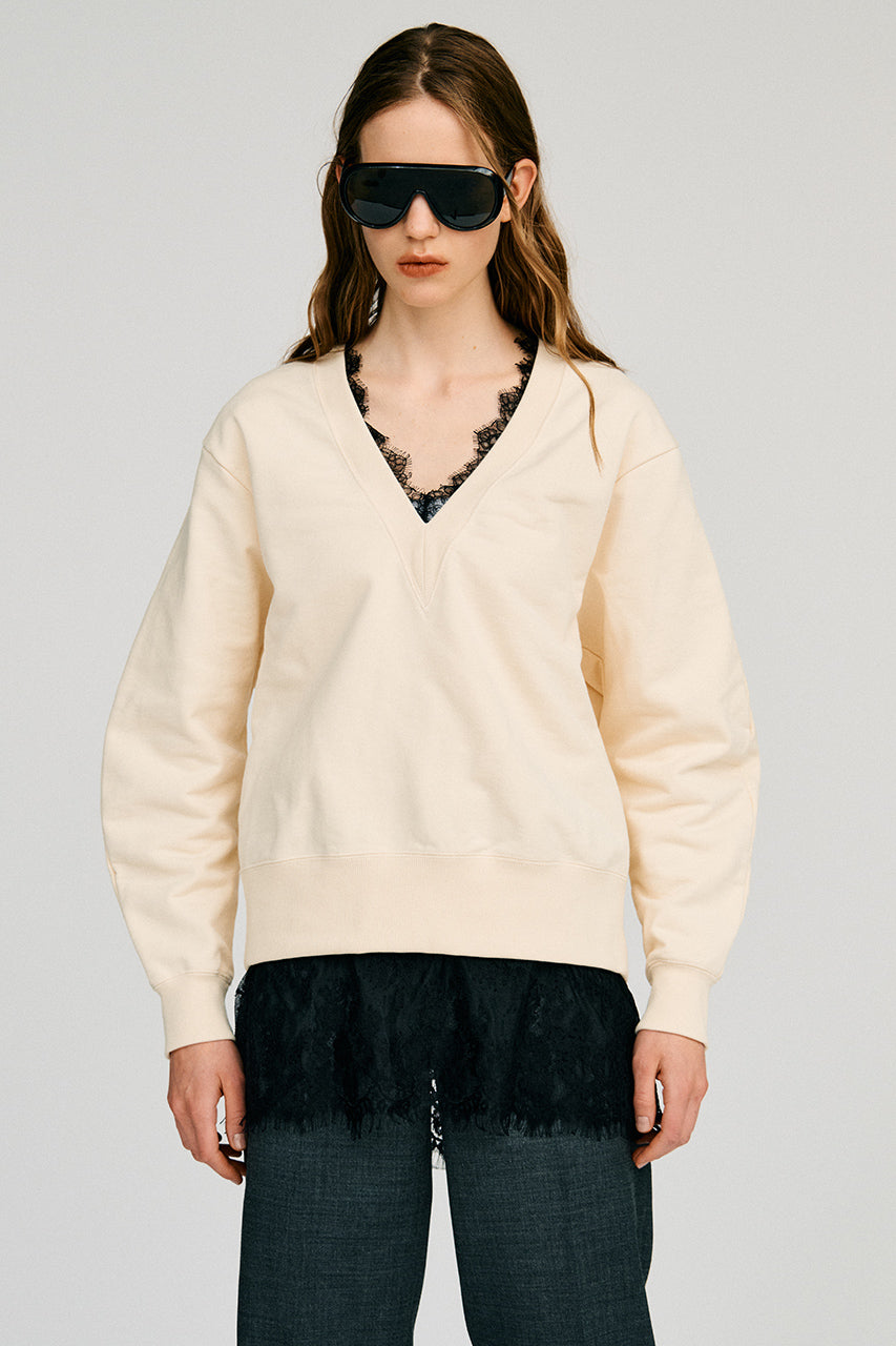 V-Neck Lace Sweatshirt - 2026AUTUMN