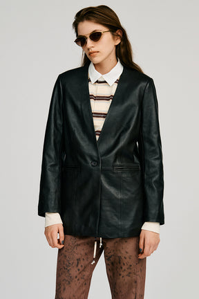 No-Collar Single Lamb Leather Jacket - 2026AUTUMN