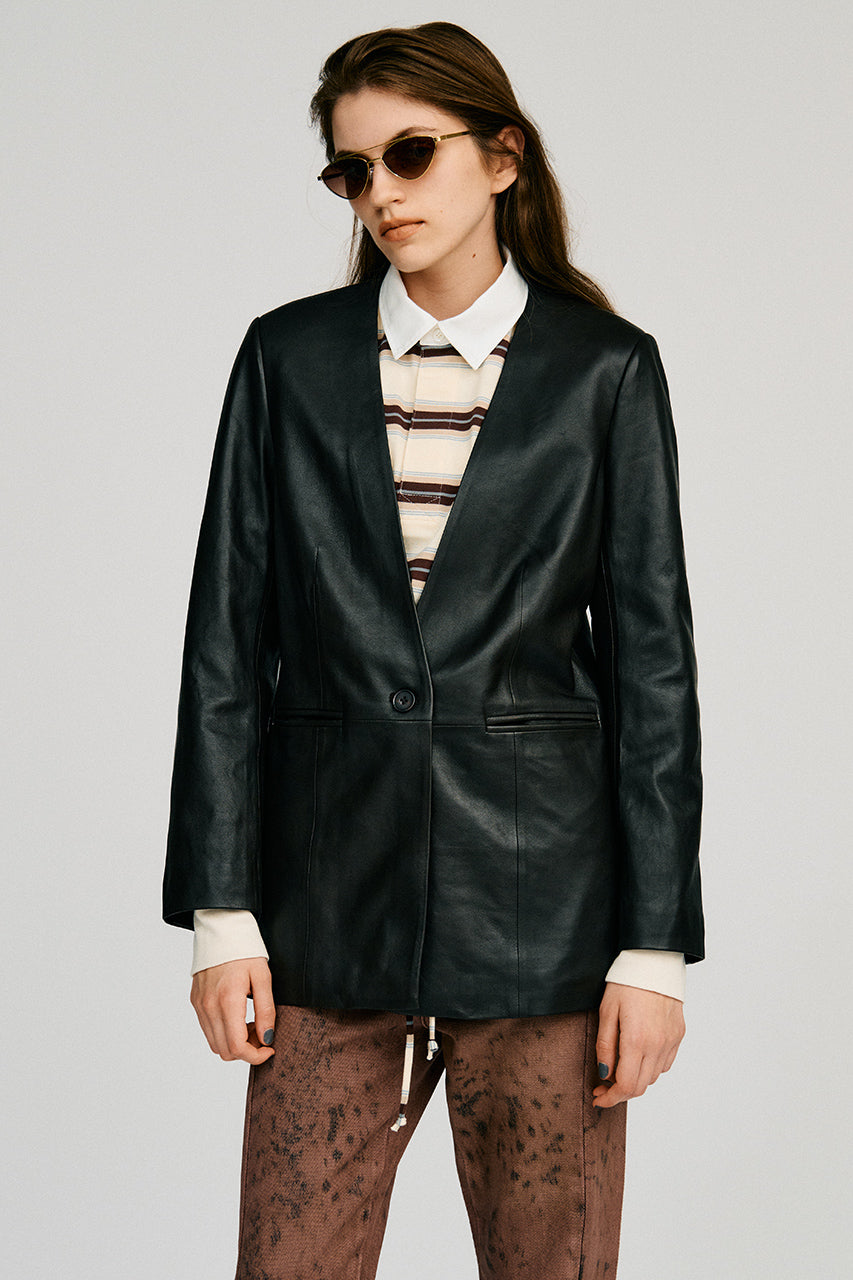 No-Collar Single Lamb Leather Jacket - 2026AUTUMN