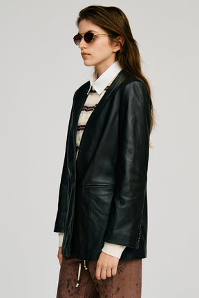 No-Collar Single Lamb Leather Jacket - 2026AUTUMN