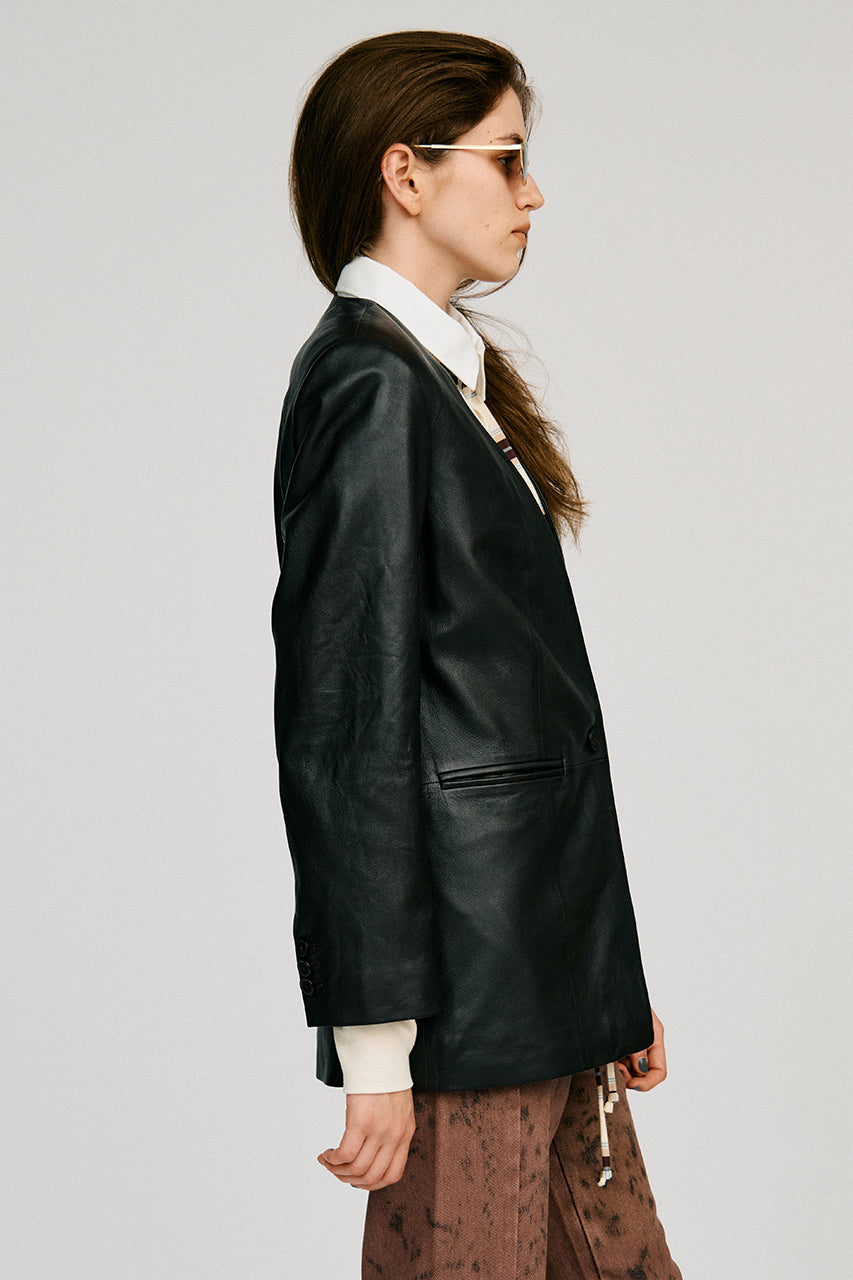 No-Collar Single Lamb Leather Jacket - 2026AUTUMN