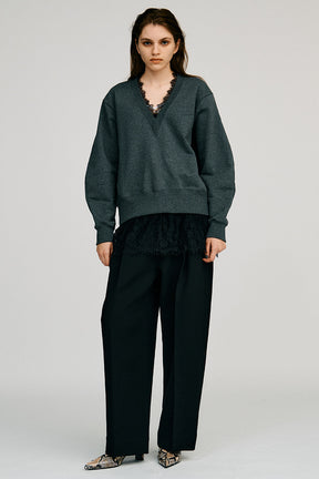 V-Neck Lace Sweatshirt - 2026AUTUMN