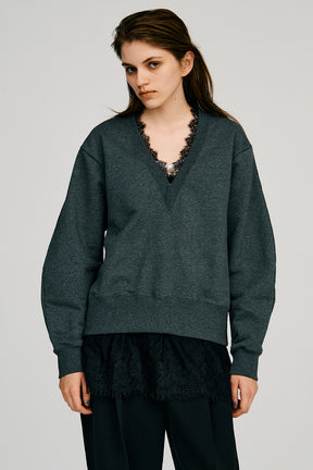 V-Neck Lace Sweatshirt - 2026AUTUMN