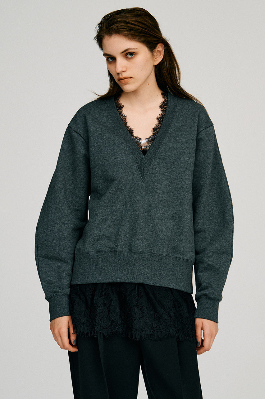 V-Neck Lace Sweatshirt - 2026AUTUMN