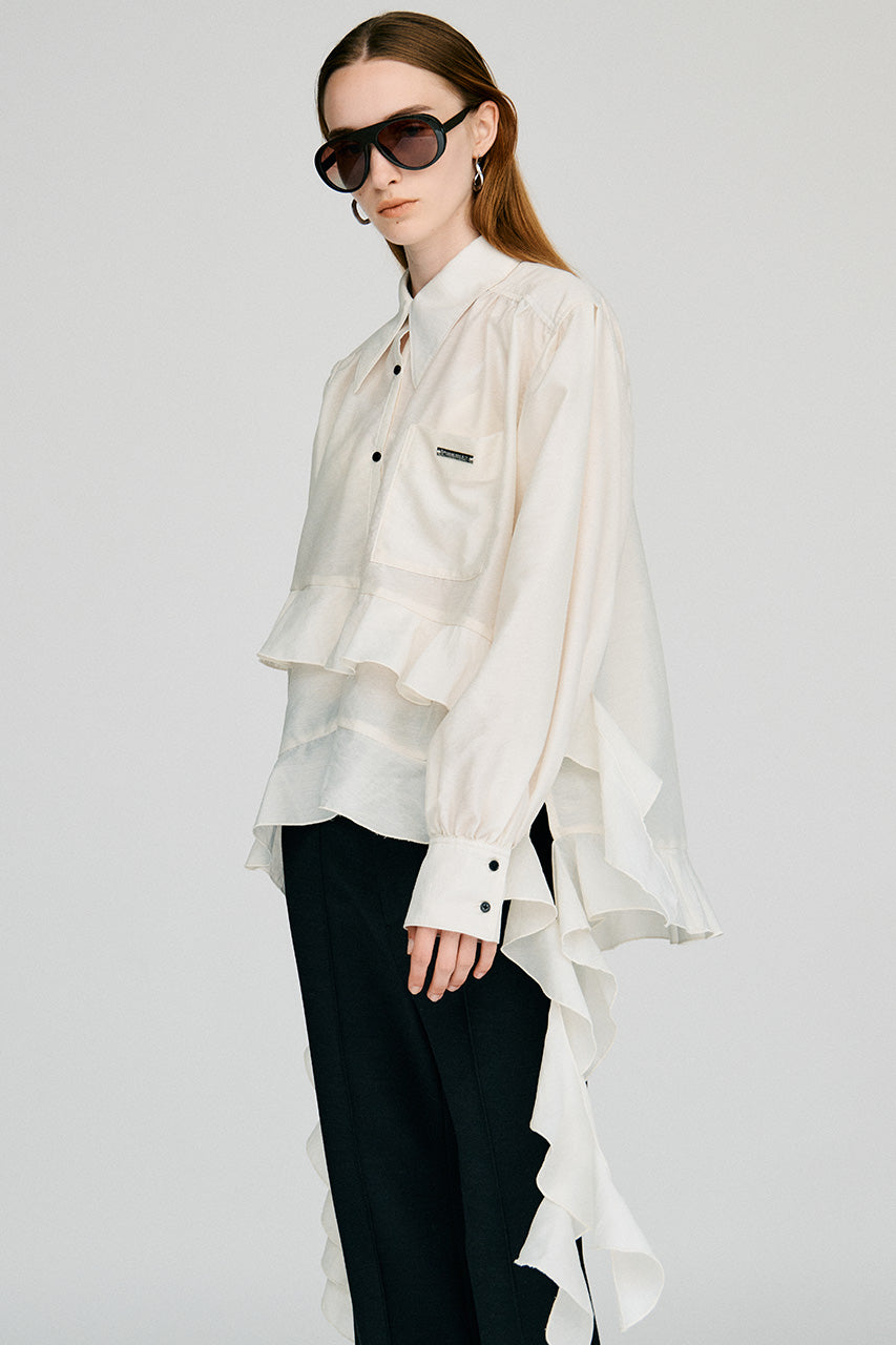 Sheer Ruffle Shirt - 2026AUTUMN