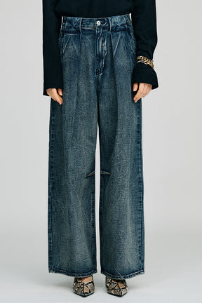 Crinkle Denim Wide Pants - 2026AUTUMN