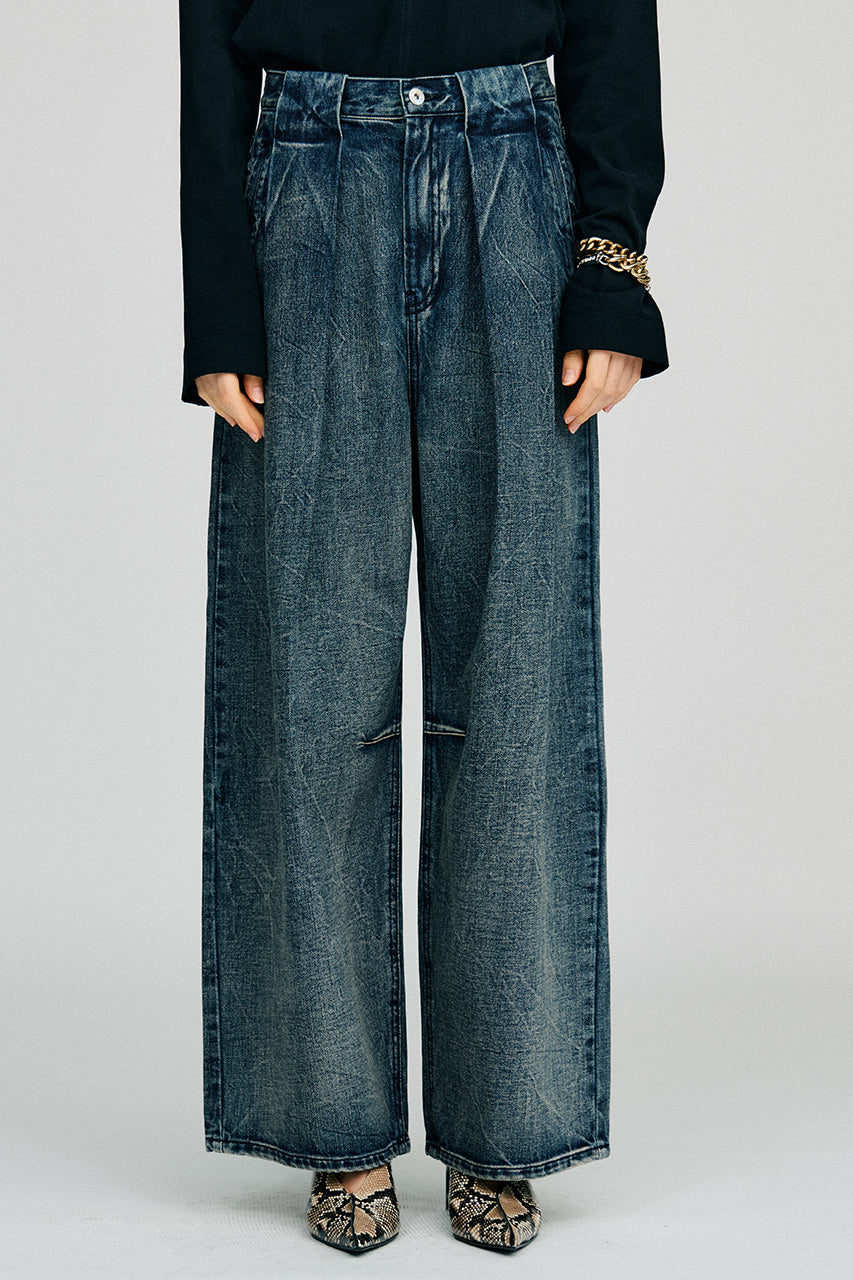 Crinkle Denim Wide Pants - 2026AUTUMN