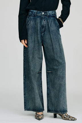 Crinkle Denim Wide Pants - 2026AUTUMN