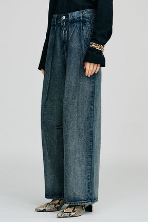 Crinkle Denim Wide Pants - 2026AUTUMN