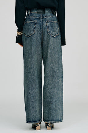 Crinkle Denim Wide Pants - 2026AUTUMN