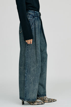 Crinkle Denim Wide Pants - 2026AUTUMN