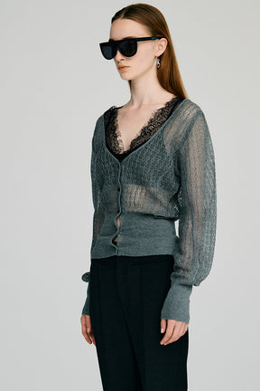 Deep Neck Lace Cardigan - 2026AUTUMN