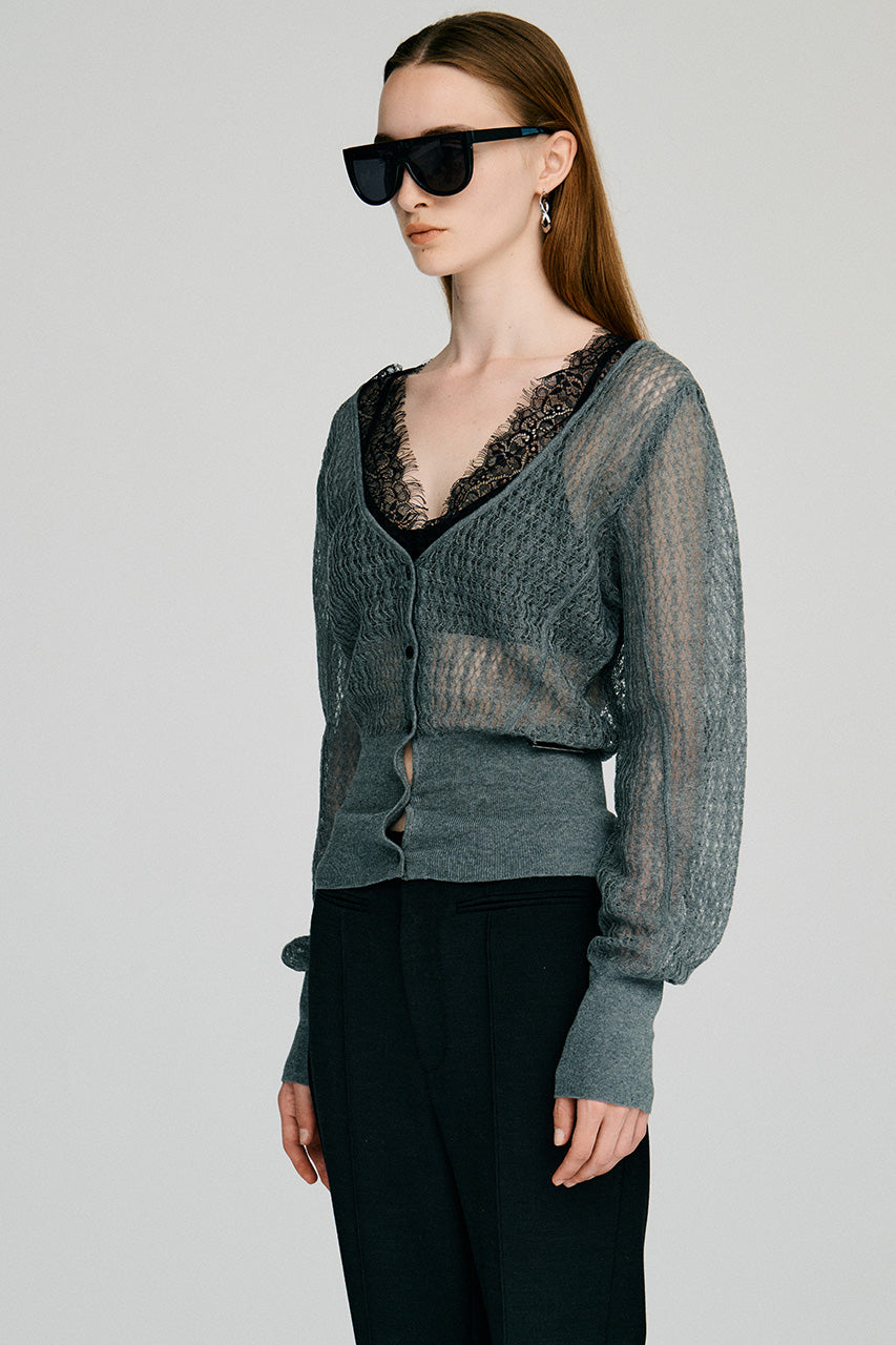 Deep Neck Lace Cardigan - 2026AUTUMN