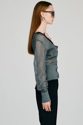 Deep Neck Lace Cardigan - 2026AUTUMN