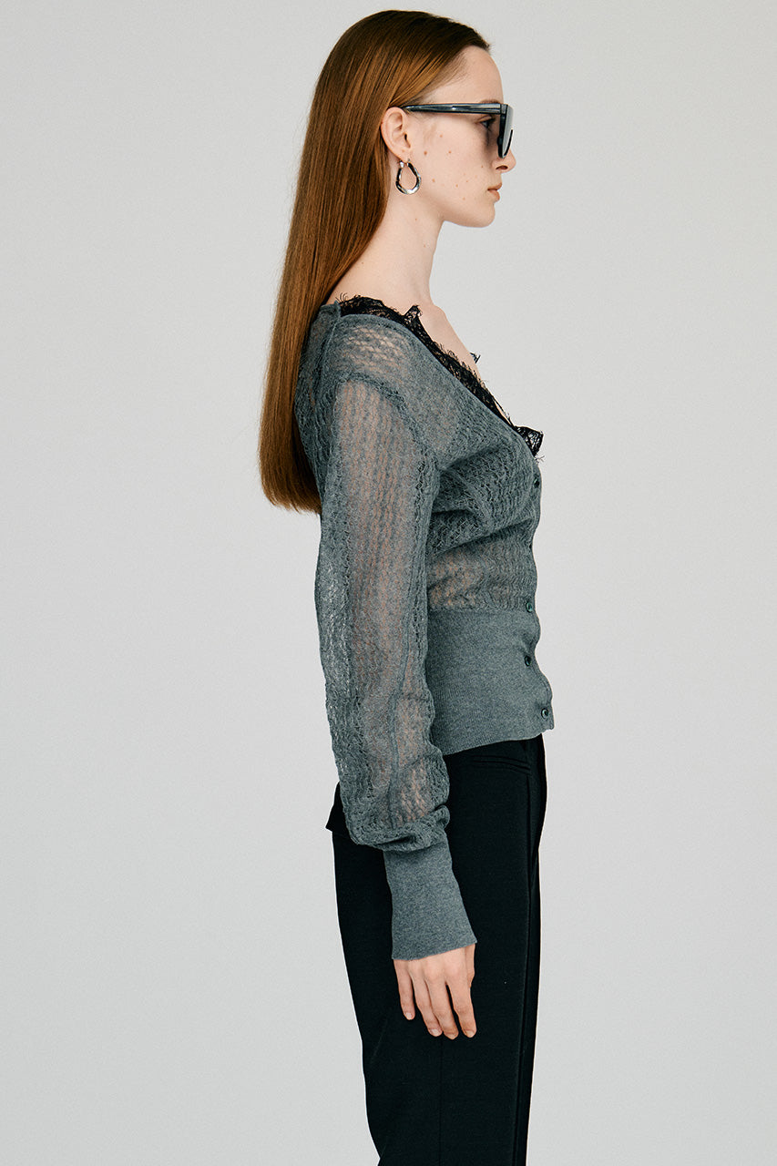 Deep Neck Lace Cardigan - 2026AUTUMN