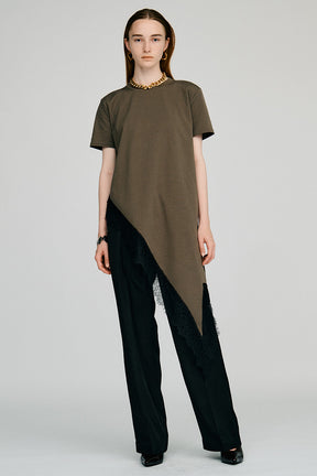 Asymmetric Lace Hem T-Shirt - 2026AUTUMN