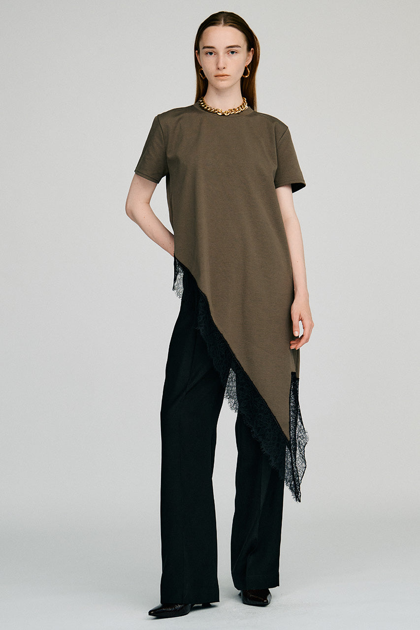 Asymmetric Lace Hem T-Shirt - 2026AUTUMN